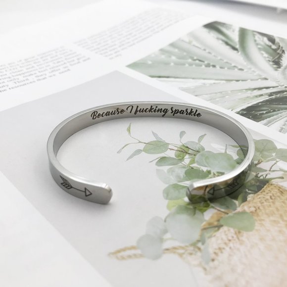 Because i Fucking Sparkle INSPIRATIONAL Quote Bracelet STEEL SILVER… - Picture 4 of 4